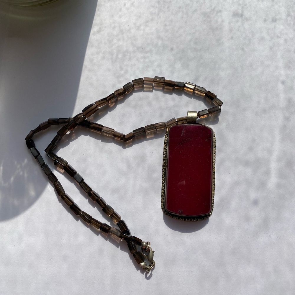 Raspberry Agate Smoky Quartz Necklace - Picture 15 of 16